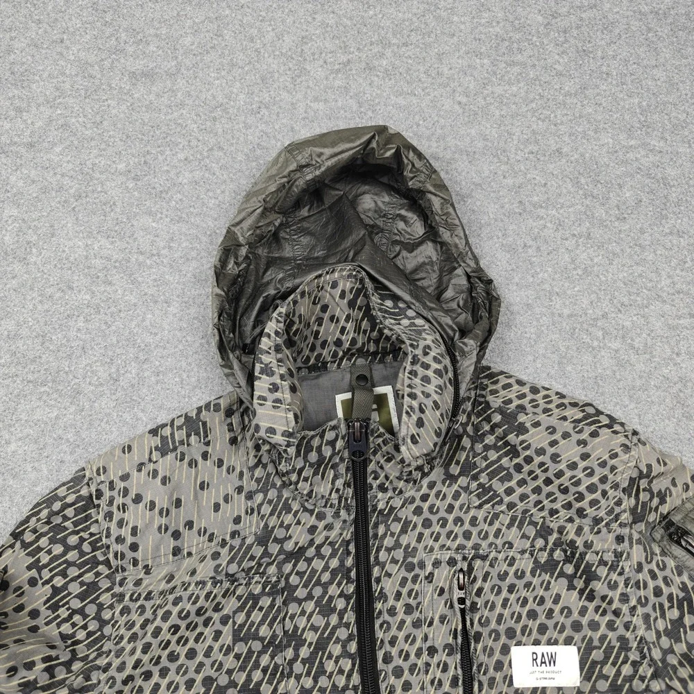 G-Star Raw Jacket Mens Large Gray Camo Powel G-13 Cargo Hooded Windbreaker
